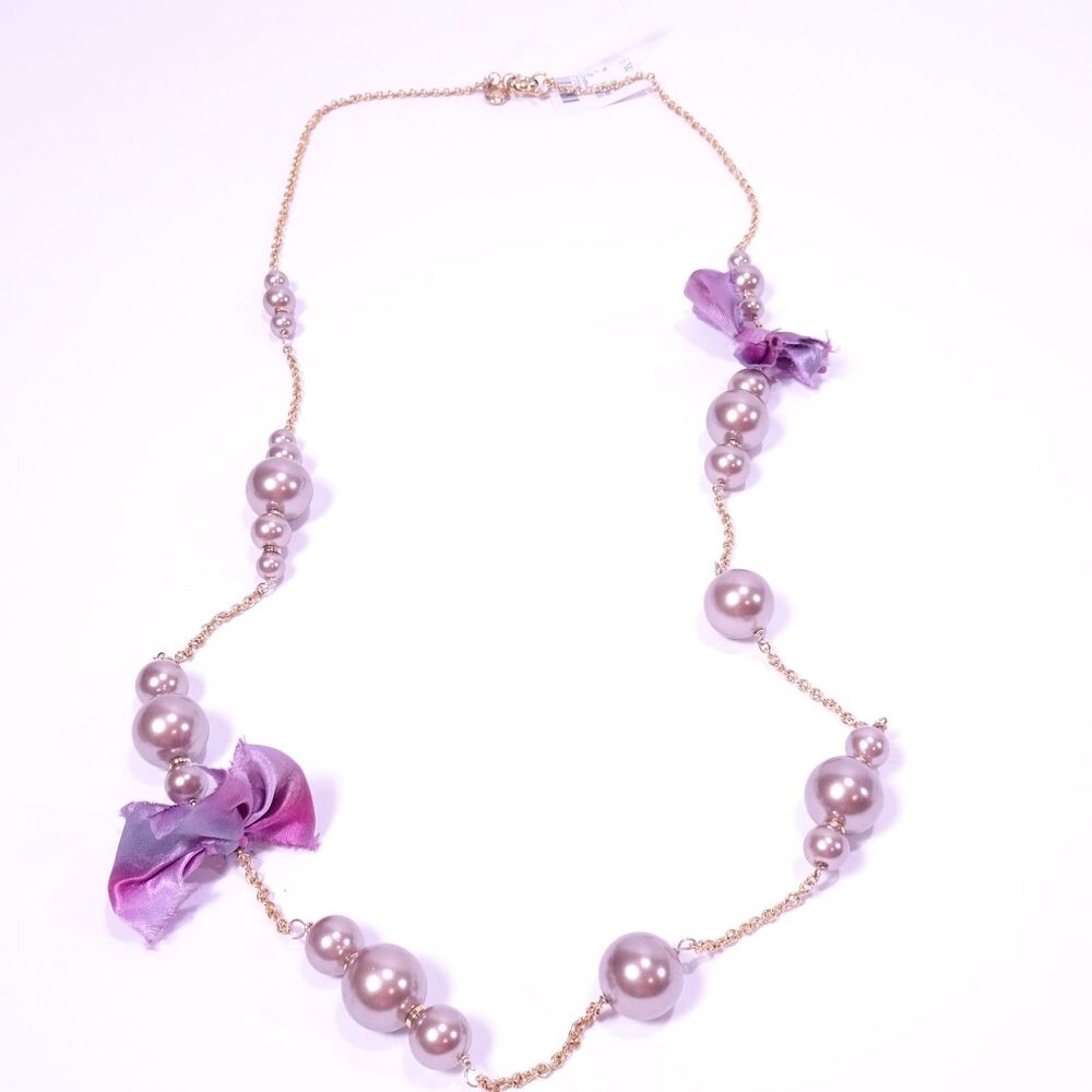 J.Crew Women's Metallic Pearlized Glass Bead Silk Bow Layer Necklace NWT 68